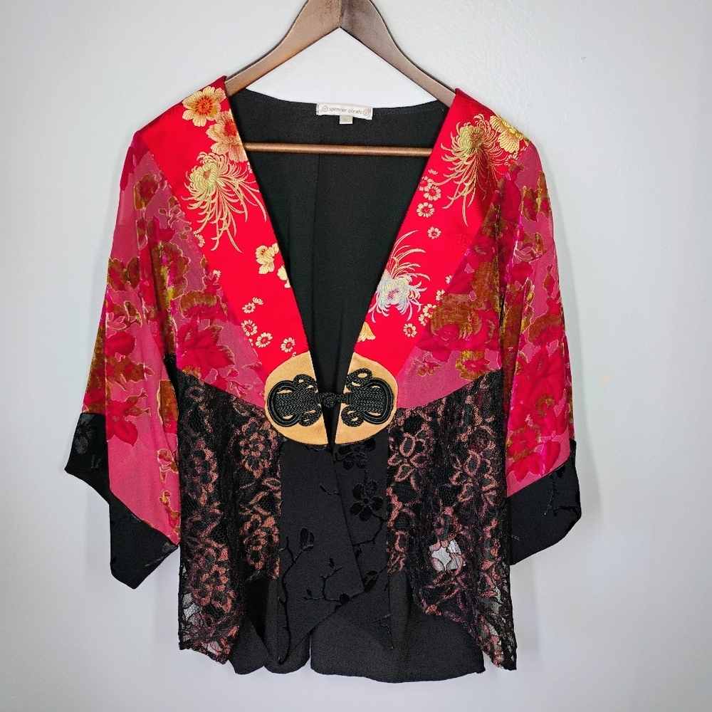 Vintage Spencer Alexis Kimono Womens Large Asian Crushed Velvet Lace Y2K‎